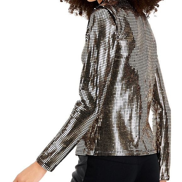 ISO: INC International Concepts Mirror Foil Neck Top - Picture 2 of 2